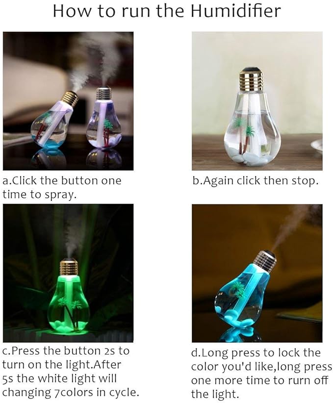 USB Portable Desktop Bulb Air Humidifier with On/Off 7 Color